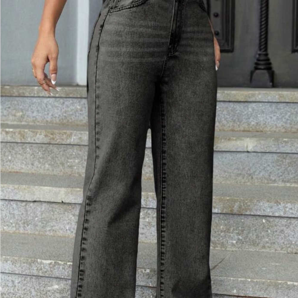 SHEIN EZwear High Waist Straight Leg Baggy Jeans Sz Large Charcoal - Picture 5 of 5